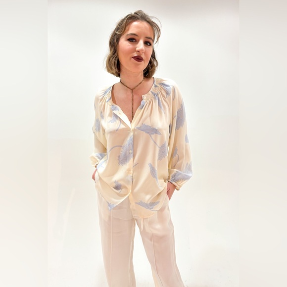 Tucker NYC - The Classic Blouse | Cream and Cornflower Cassis - Picture 3 of 3